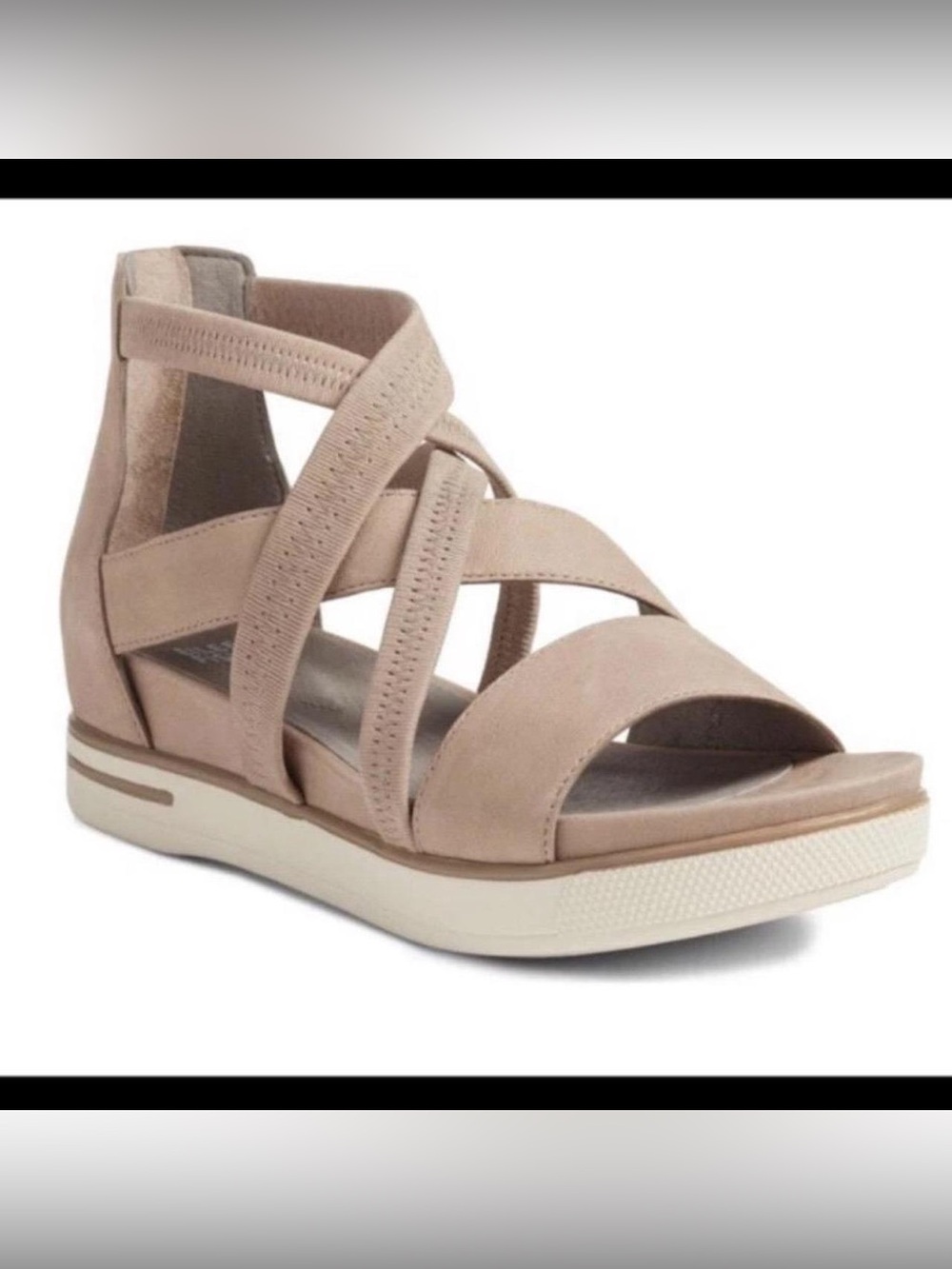 Eileen Fisher Blush Tan Cross-Strap Platform Sandals
